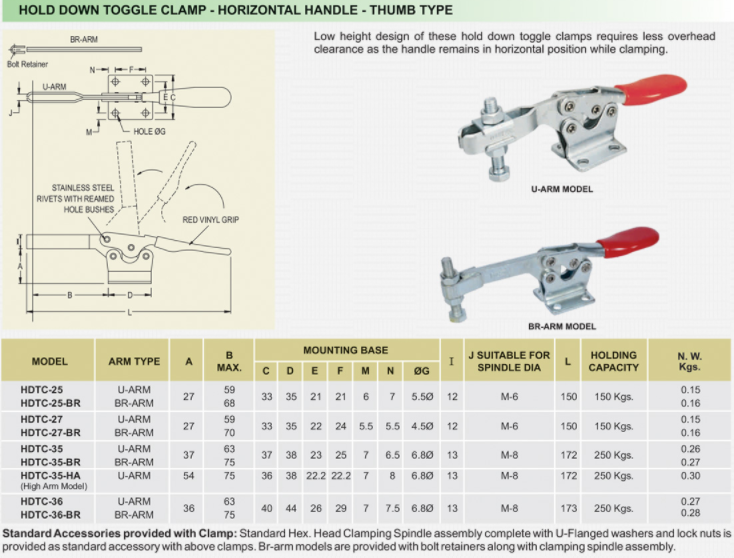 Hold Down Toggle Clamp - Horizontal Handle - Thumb Type : HDTC