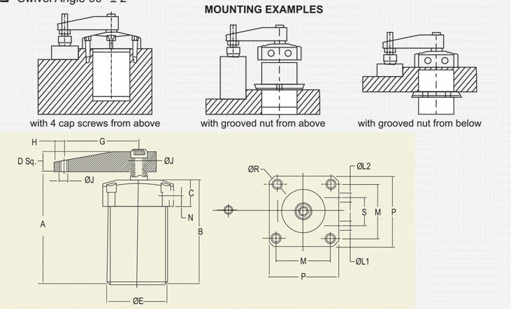 NPSU Series : Pneumatic Upper Flange Version Threaded Body Swing Clamp - Double Acting, 4-7kg/ cm2 Inlet Air Pressure