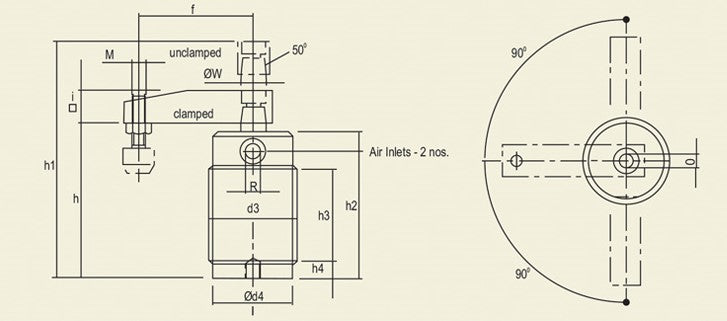 PST Series : Pneumatic, threaded Version Swing Clamp, Double Acting, 4-7 kg/cm2 Inlet Air Pressure