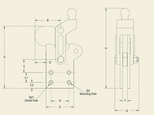 Heavy Duty Weldable Toggle Clamp - Modular Design  - Base Straight
