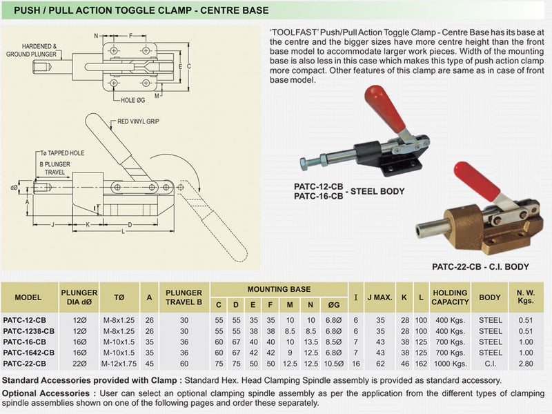 Push / Pull Action Toggle Clamp - Centre Base : PATC