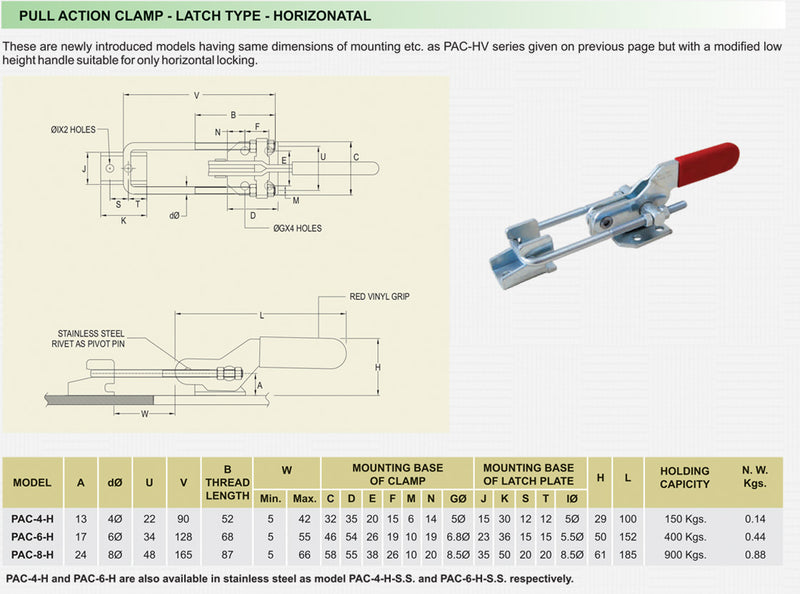 Pull Action Clamp - Latch Type - Horizontal : PAC