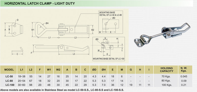 Horizontal Latch Clamp - Light Duty : LC