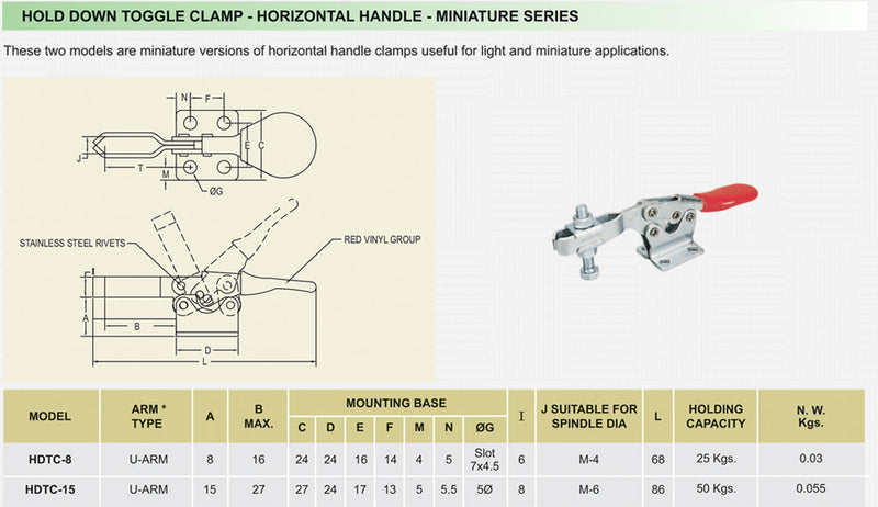 Hold Down Toggle Clamp - Horizontal Handle - Miniature Series : HDTC