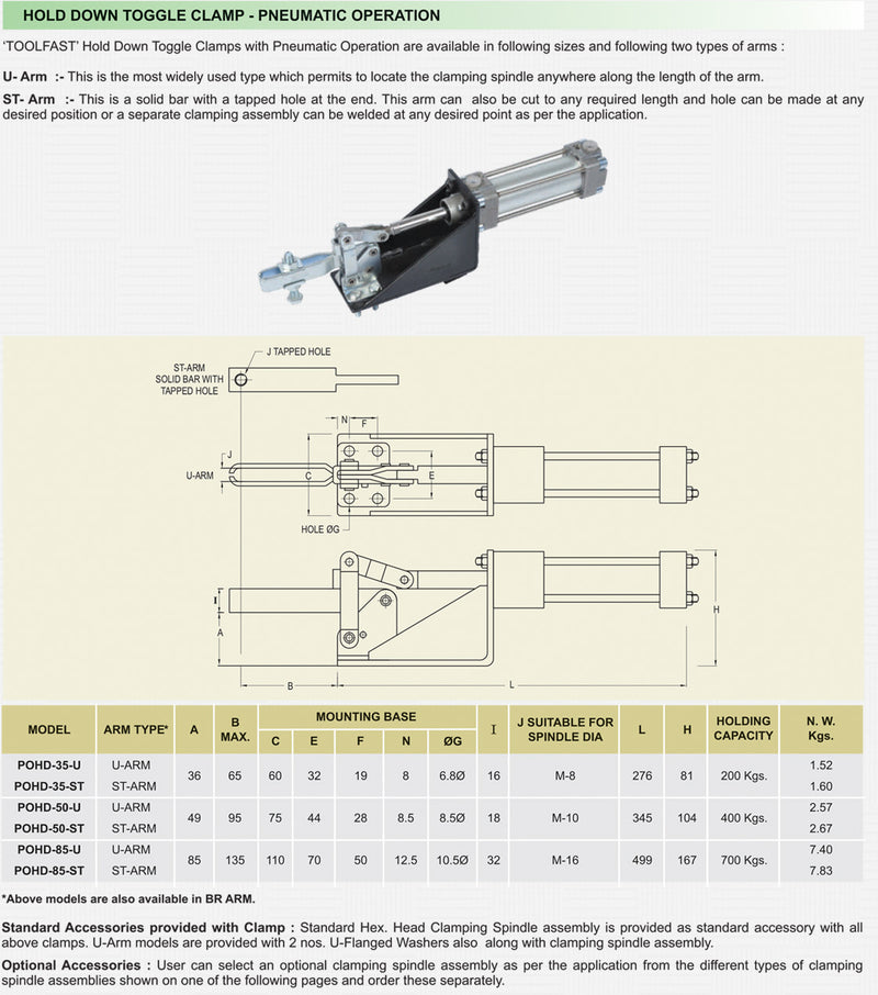 Hold Action Toggle Clamp - Pneumatic Operation : POHD